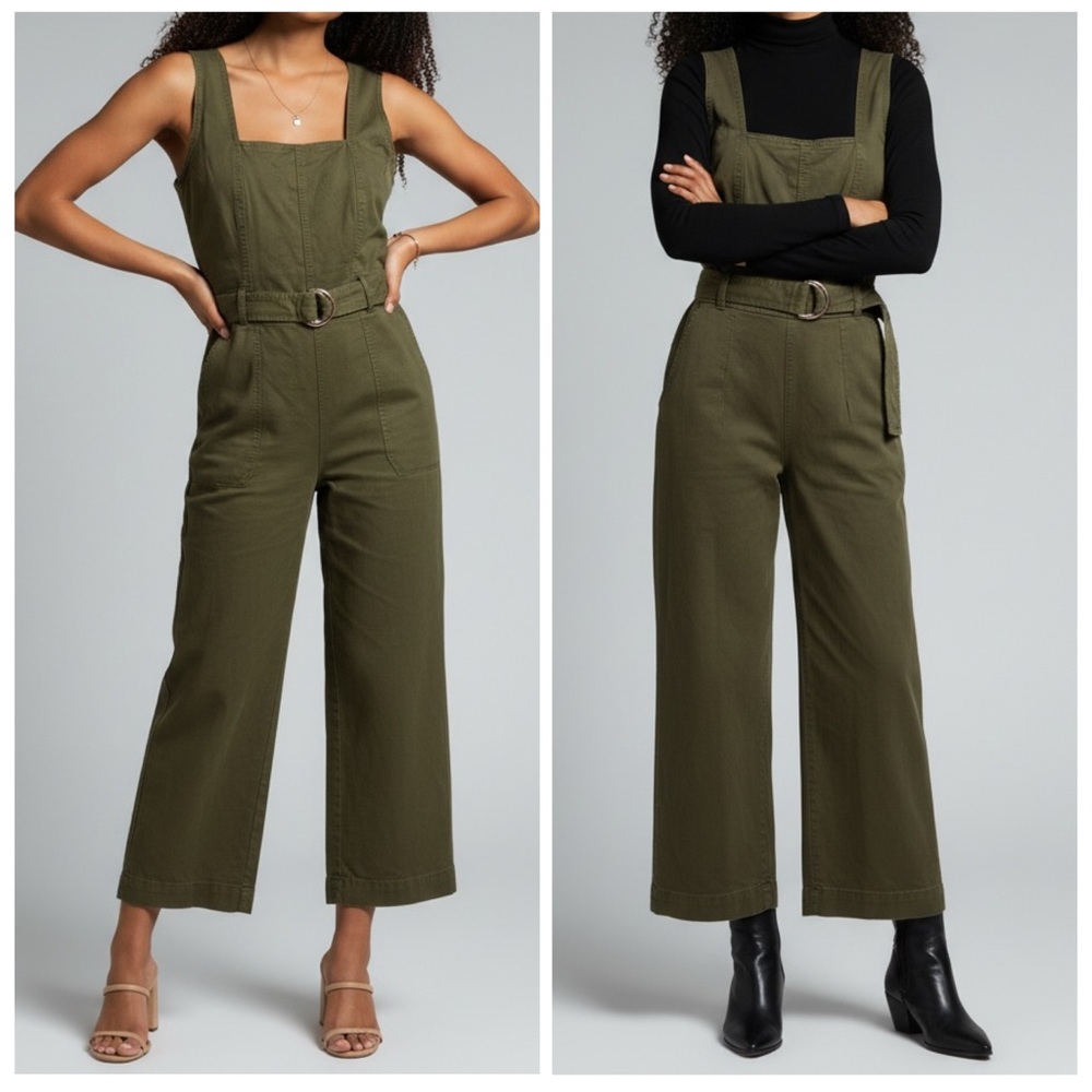 DL1961 x Marianna Hewitt Hepburn Tulare Green Cropped Wide Leg Jumpsuit Size S